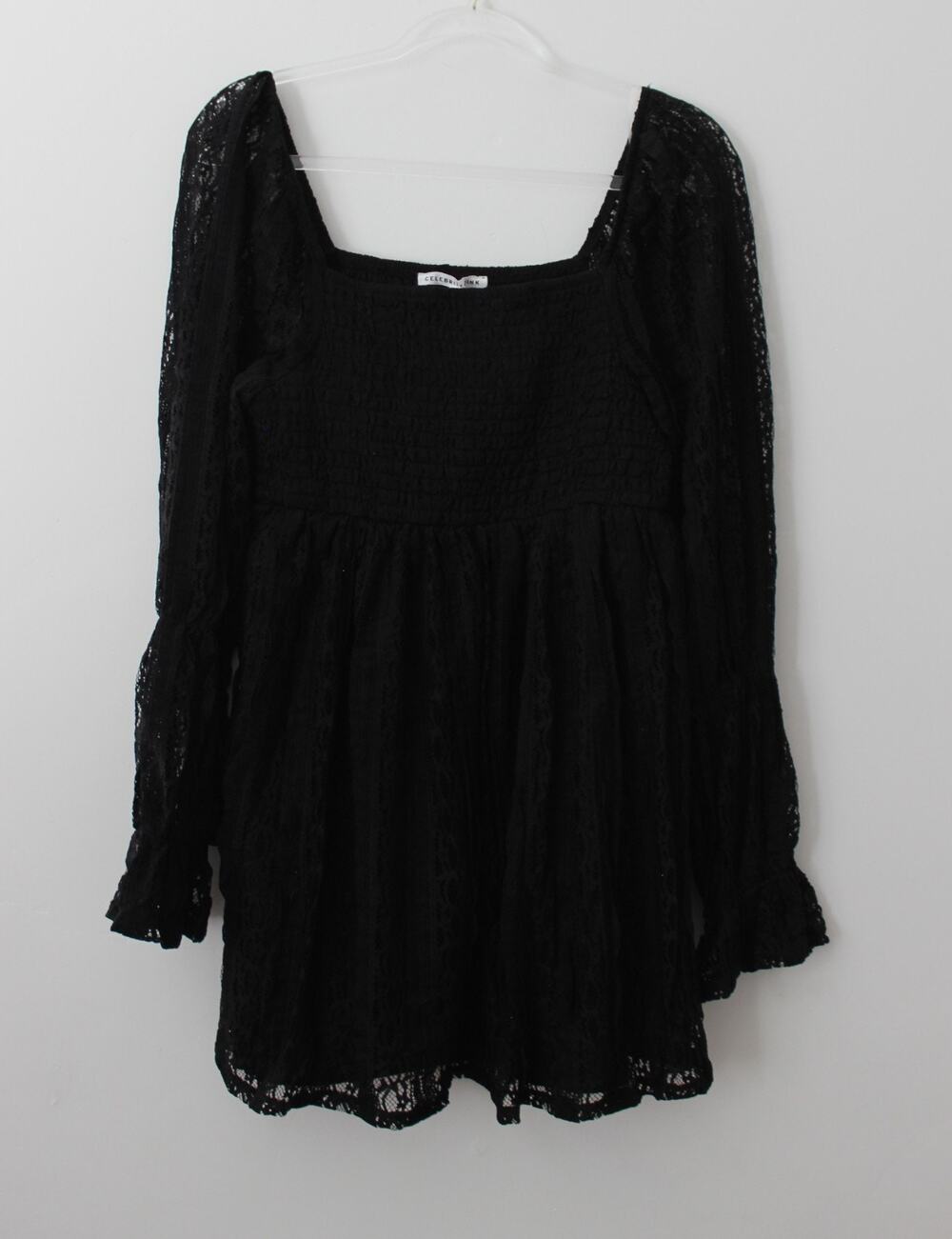 Celebrity Pink Womens Long Sleeve Lace Mini Dress Black Size L NWT